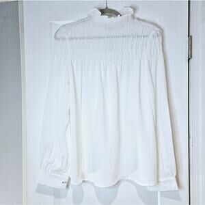 Patrizia Luca White Smocked High Neck Blouse M NWT